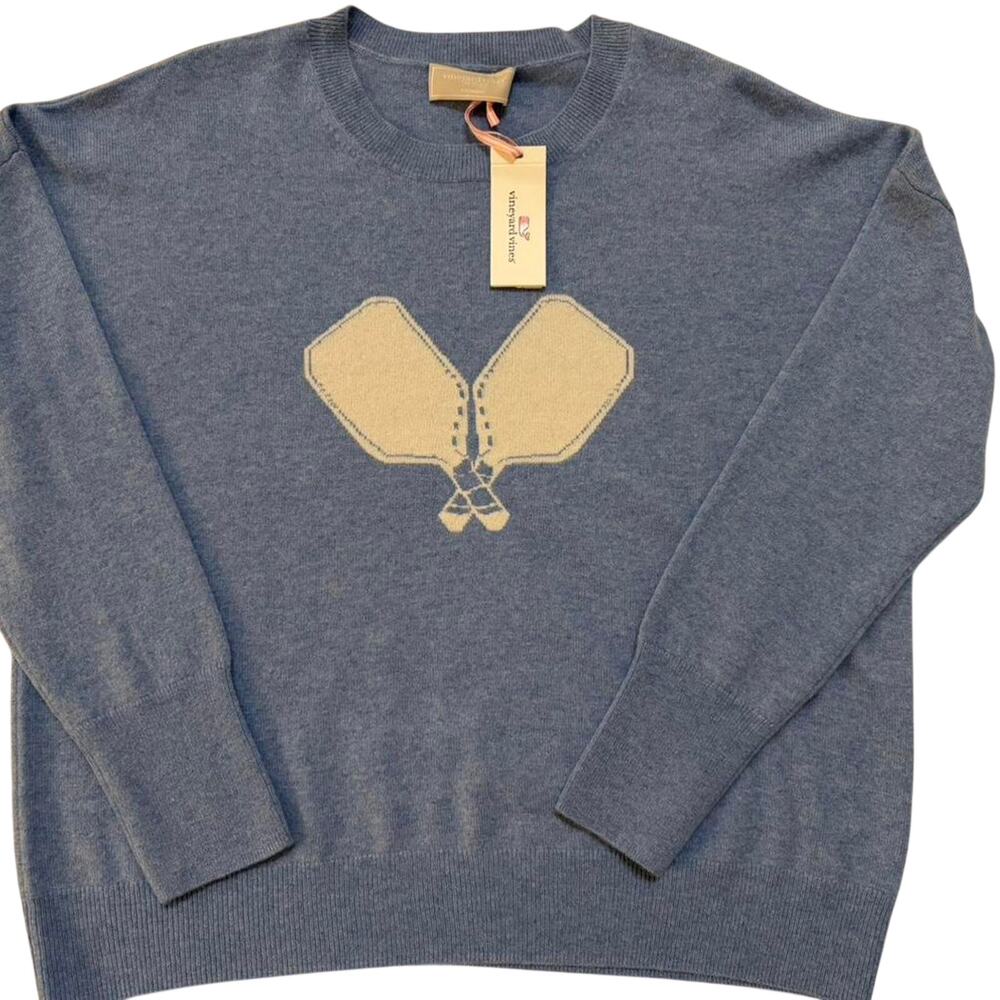 Vineyard Vines NEW Baby Blue Cashmere Pickleball Sweater, Large